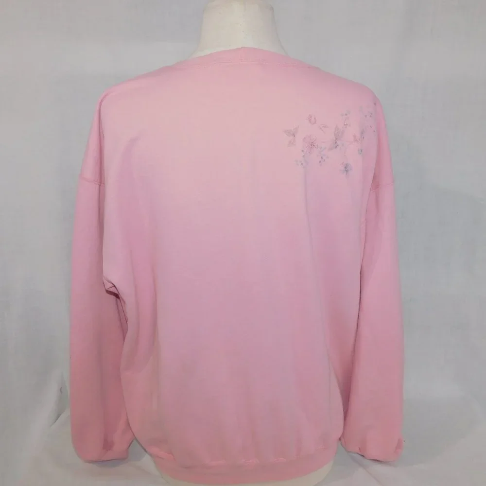 VTG 90s Northern Reflections Womens L Pink Floral Glitter detail Sweatshirt - Picture 11 of 13